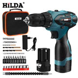 HILDA Electric Drill Cordless Screwdriver Lithium Battery  Mini Drill Cordless Screwdriver Power Tools Cordless Drill