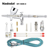 Nasedal Gravity Dual-action Mini 9cc Airbrush Paint Nail Spray Gun Makeup Paint Set Face Tattoo Art DIY Tool 0.2mm/0.3mm/0.5mm