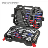 WORKPRO 123PC Mixed Tool Set Mechanics Tool Set Ratchet Spanner Wrench Socket Set 2019 New Design