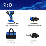 PROSTORMER 20V Electric Screwdriver Brushless Cordless Screwdriver Impact Drill 300NM Tool Bag Variable Speed Rechargeable Drill