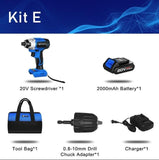 PROSTORMER 20V Electric Screwdriver Brushless Cordless Screwdriver Impact Drill 300NM Tool Bag Variable Speed Rechargeable Drill