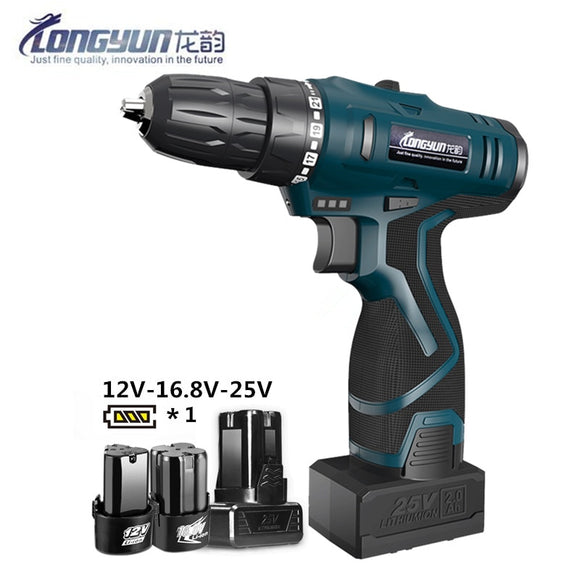 Longyun Rechargeable Lithium Battery cordless Electric Drill bit 12V 16.8V 25V Electric Screwdriver Torque screw gun power tools