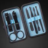 1 Set Black Stainless Steel Nail Clipper Cutter Trimmer Scissor Tweezer Knife Ear Pick Grooming Kit Manicure Pedicure Toe Tools