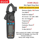 Mini Digital Clamp Meters BSIDE ACM Series True RMS DC AC Current Voltage Ohm Temp Capacitance Hz NCV Tester Ammeter Multimeter