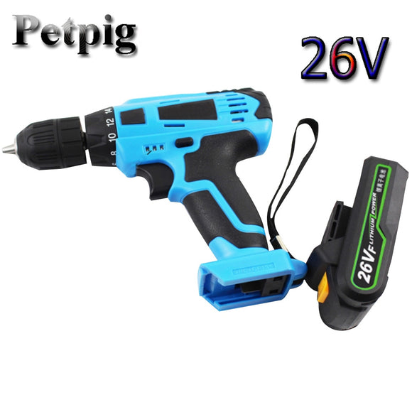 Petpig Cordless Drill Electric Screwdriver 12V/26V/36V Electric drill Wireless Power Driver DC Lithium-Ion Battery