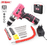 Hi-Spec 60 Pieces Pink Hand Tool Set Kit 12V Electric Screwdriver Li-ion Battery Gril Lady Women Household Power Tool Set