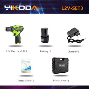 YIKODA 12V Electric Screwdriver Lithium Battery Rechargeable Parafusadeira Furadeira Multi-function Cordless Drill Power Tools