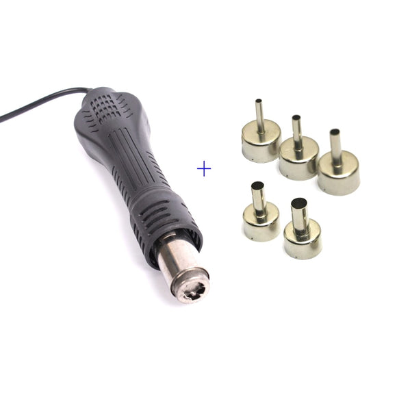 Hot Air Gun Desoldering Soldering Heat Gun Handle For 858D 8586 8858 852 878 952 853 Rework Solder Repair Station 5pcs Nozzles