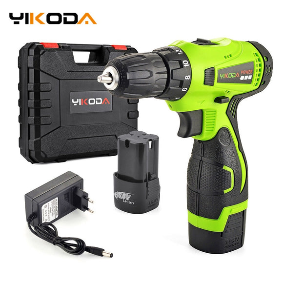 YIKODA 16.8V Electric Drill Double Speed Lithium Battery Cordless Drill Household Rechargeable Electric Screwdriver Power Tools