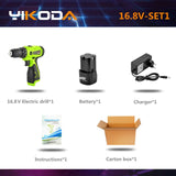 YIKODA 16.8V Electric Drill Double Speed Lithium Battery Cordless Drill Household Rechargeable Electric Screwdriver Power Tools