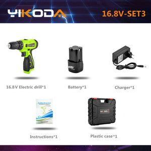 YIKODA 16.8V Electric Drill Double Speed Lithium Battery Cordless Drill Household Rechargeable Electric Screwdriver Power Tools