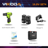 YIKODA 16.8V Electric Drill Double Speed Lithium Battery Cordless Drill Household Rechargeable Electric Screwdriver Power Tools