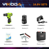 YIKODA 16.8V Electric Drill Double Speed Lithium Battery Cordless Drill Household Rechargeable Electric Screwdriver Power Tools