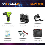 YIKODA 16.8V Electric Drill Double Speed Lithium Battery Cordless Drill Household Rechargeable Electric Screwdriver Power Tools