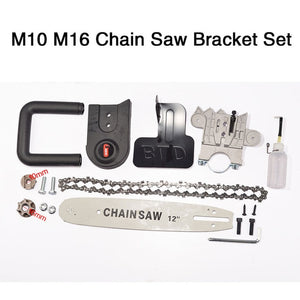 11.5/12 Inch Chainsaw Bracket Changed 100 125 150 Electric Angle Grinder M10/M14/M16 Into Chain Saw Woodworking Power Tool Set