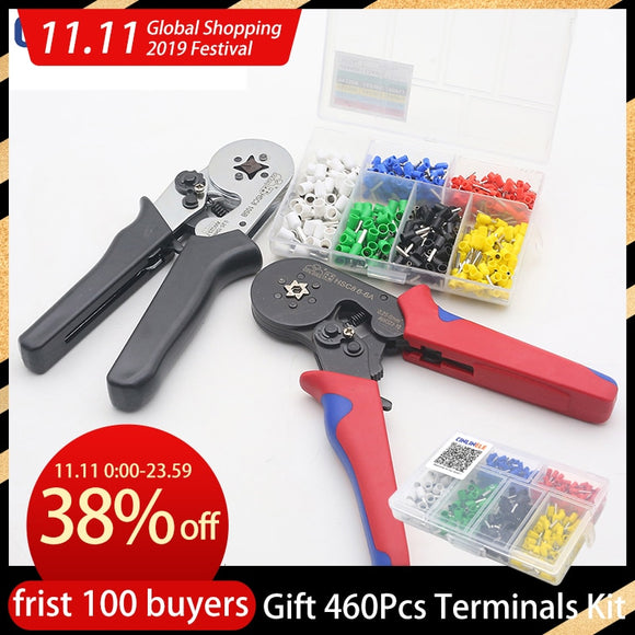 Tubular Terminal Crimper 6-6 0.25-6mm 23-10AWG & 10SA 0.25-10mm 23-7AWG Electrical Crimping Pliers Hand Tools Set HSC8 6-4