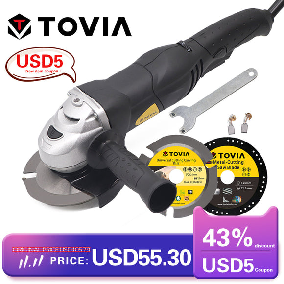 TOVIA 125mm Angle Grinder 950W Grinding Machine Cut Wood Metal Stone M14 Grinder Variable Speed 3000-10500RPM Grinder 220V