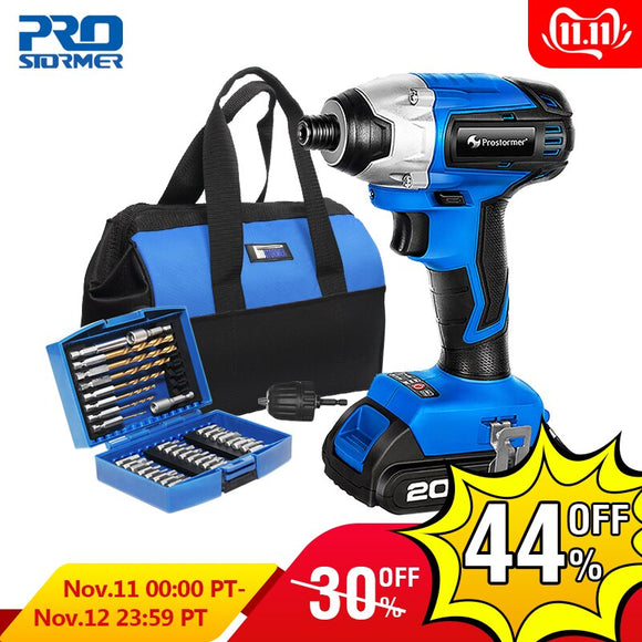 PROSTORMER 20V Electric Screwdriver Brushless Cordless Screwdriver Impact Drill 300NM Tool Bag Variable Speed Rechargeable Drill