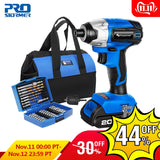 PROSTORMER 20V Electric Screwdriver Brushless Cordless Screwdriver Impact Drill 300NM Tool Bag Variable Speed Rechargeable Drill