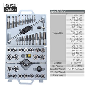 Tap Die Inch Hand Screw Tap 1/4"-1/2" 1/4"-1" NC Tap and Die Set Alloy Steel Threading Tool 20/40/45pcs