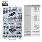 Tap Die Inch Hand Screw Tap 1/4"-1/2" 1/4"-1" NC Tap and Die Set Alloy Steel Threading Tool 20/40/45pcs