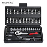 46pcs1/4" Car Motorcycle Repair Tool Ratchet Wrench Set Drive Socket Spanner Kit  Batch Head Screwdriver  Socket Set DIY Toos