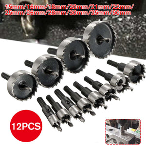 12pcs 15-50mm HSS Drill Bit Set Holesaw Hole Saw Cutter Drilling Kit Hand Tool for Wood Stainless Steel Metal Alloy Cutting