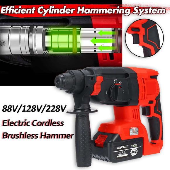 3 IN 1 110-240V 88V/128V/228V Electric Cordless Brushless Hammer drill Impact Power Drill with Lithium Battery Rechargea