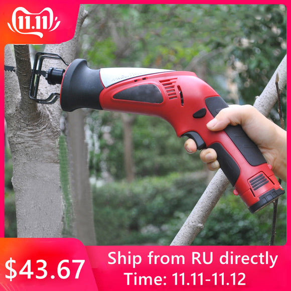 12V Portable Battery Reciprocating Saw Cordless Electric Saber Saw Rechargeable Power Hacksaw with Wood Metal Cutting Blade Tool