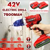 42V Electric Drill Electric Cordless Impact Drill Double Speed 50Nm Screwdriver 25+1 Torque Power LED Light 2 Battery Polisher