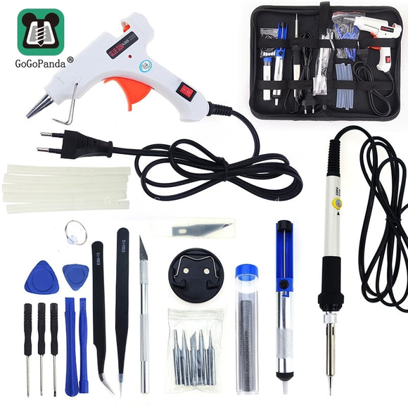 Free Shipping 10 IN 1 Glue Gun Solder Iron Set DIY Repair Tool Professional 240V 20W With Sticks Tweezer Iron Tips Etc.