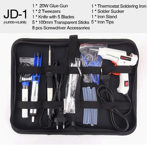 Free Shipping 10 IN 1 Glue Gun Solder Iron Set DIY Repair Tool Professional 240V 20W With Sticks Tweezer Iron Tips Etc.