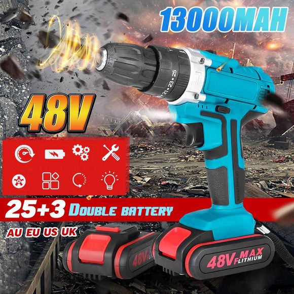 25-28Nm 13000mah 48V Home Electric Screwdriver Cordless Drill Lithium Dual battery Wireless Rechargeable Hand DIY Electric Drill