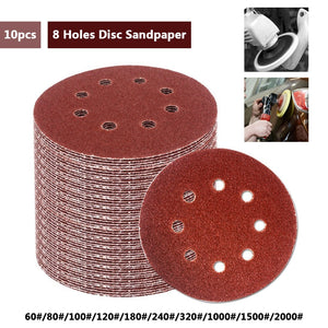 10pcs 5 Inch 125mm Round Sandpaper Eight Hole Disk Sand Sheets Grit 60-2000 Hook and Loop Sanding Disc Polish