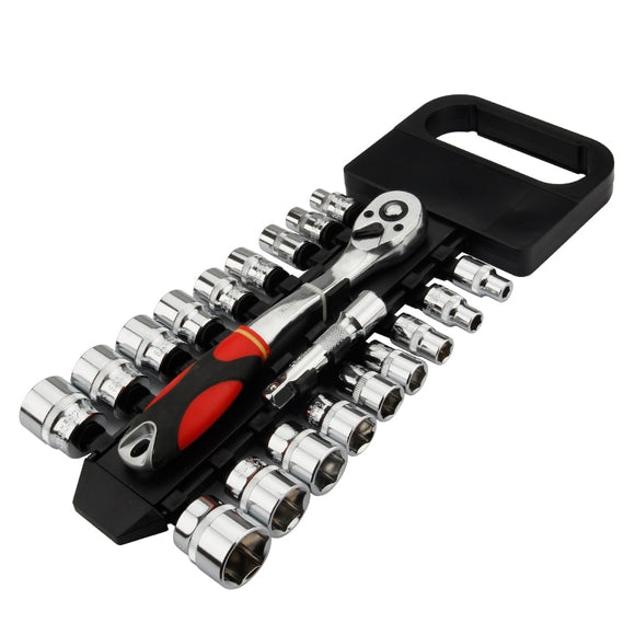 Crv quick release reversible ratchet socket wrench set tools with hanging rack 1/4