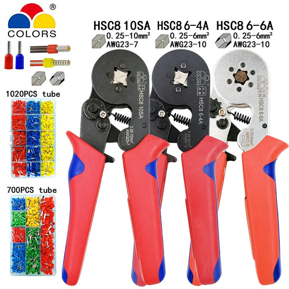 Tubular terminal crimping tools mini electrical pliers HSC8 10SA 0.25-10mm2 23-7AWG 6-4A/6-6A 0.25-6mm2 high precision clamp set