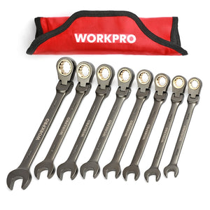 WORKPRO 8PC Wrench Set Flex-head Ratcheting Combination Wrenches Metric/SAE Ratchet Spanners Set Car Repair Tools